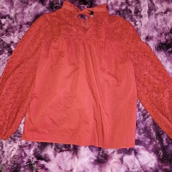 Madewell Pieced Eyelet Mockneck Ruffle Top size small - Picture 3 of 7